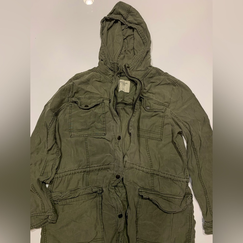 Abercrombie & Fitch Green Utility Lightweight Zip Jacket (Size M)